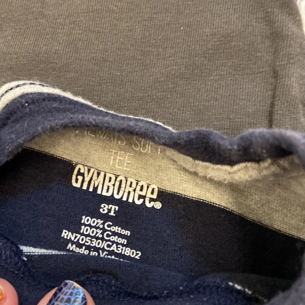 Gymboree Boys Navy Blue Tiger Graphic & Gray Striped Short Sleeve Tees Size 3t